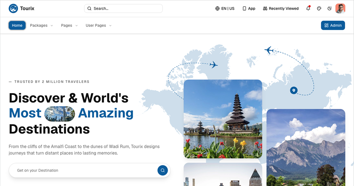 Tourix: Modern Shadcn Travel Management App Template